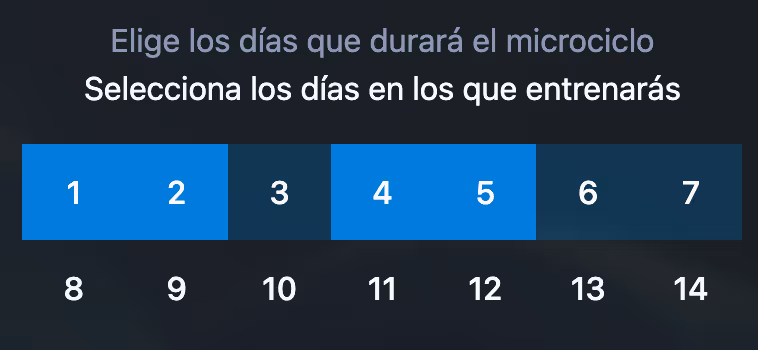 Configuración de un microciclo en la app de Kaizengains
