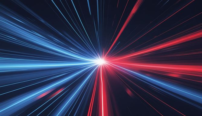 Líneas de rojo y azul eléctrico convergentes hacia el centro