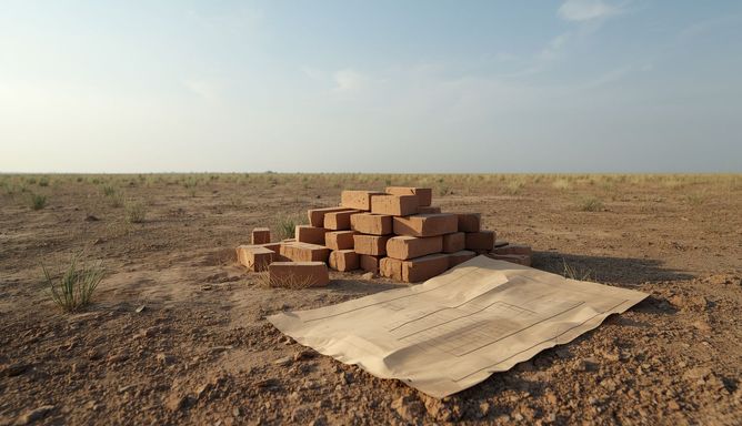 Ladrillos de construcción y un plano